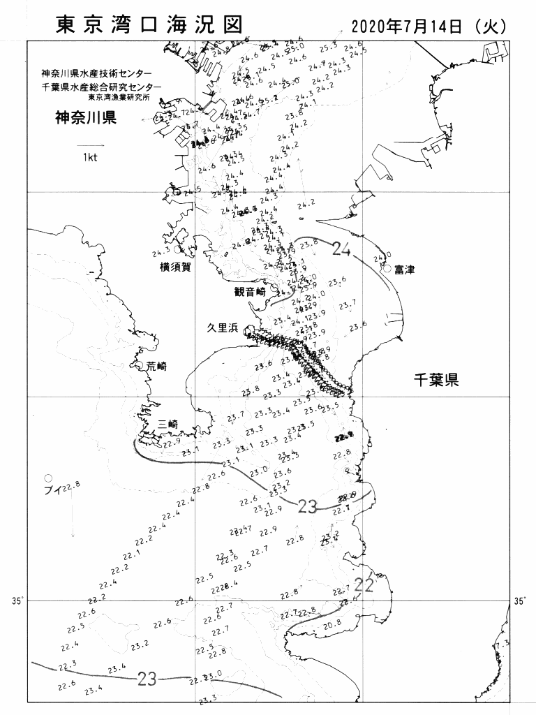 海況図, 東京湾口海況図 検索結果, (水温分布 等を図示)