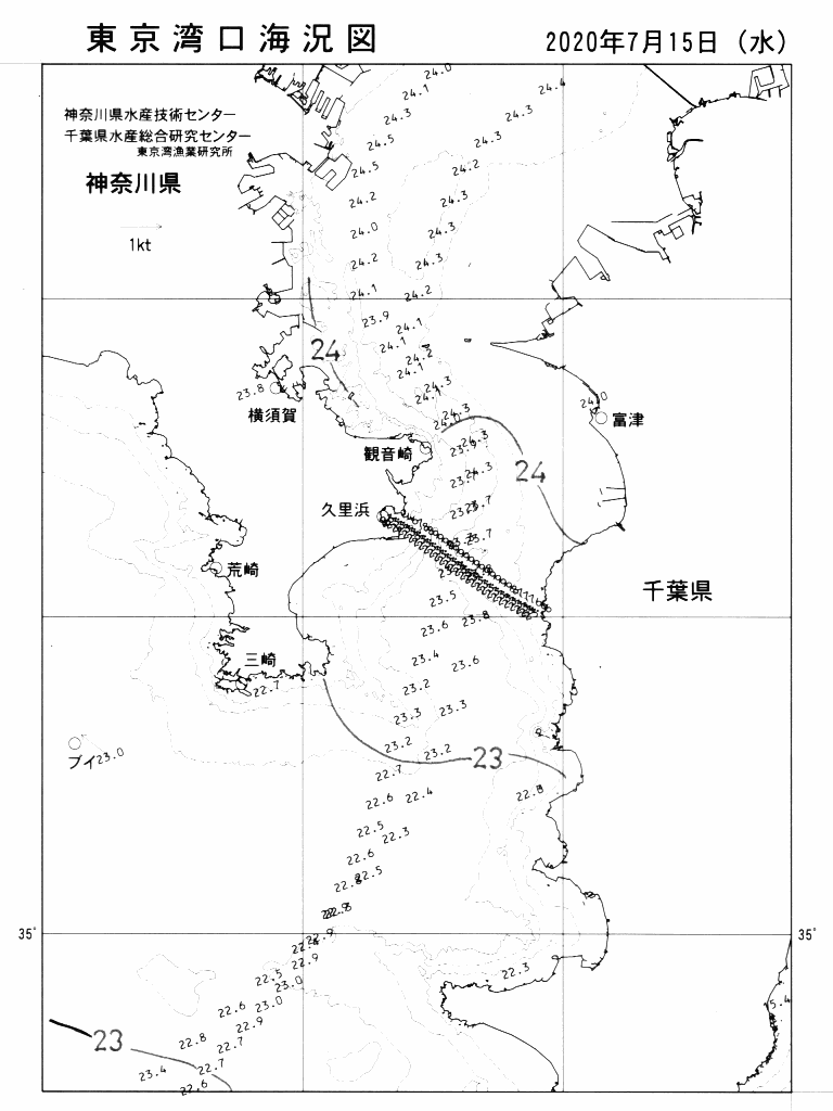 海況図, 東京湾口海況図 検索結果, (水温分布 等を図示)