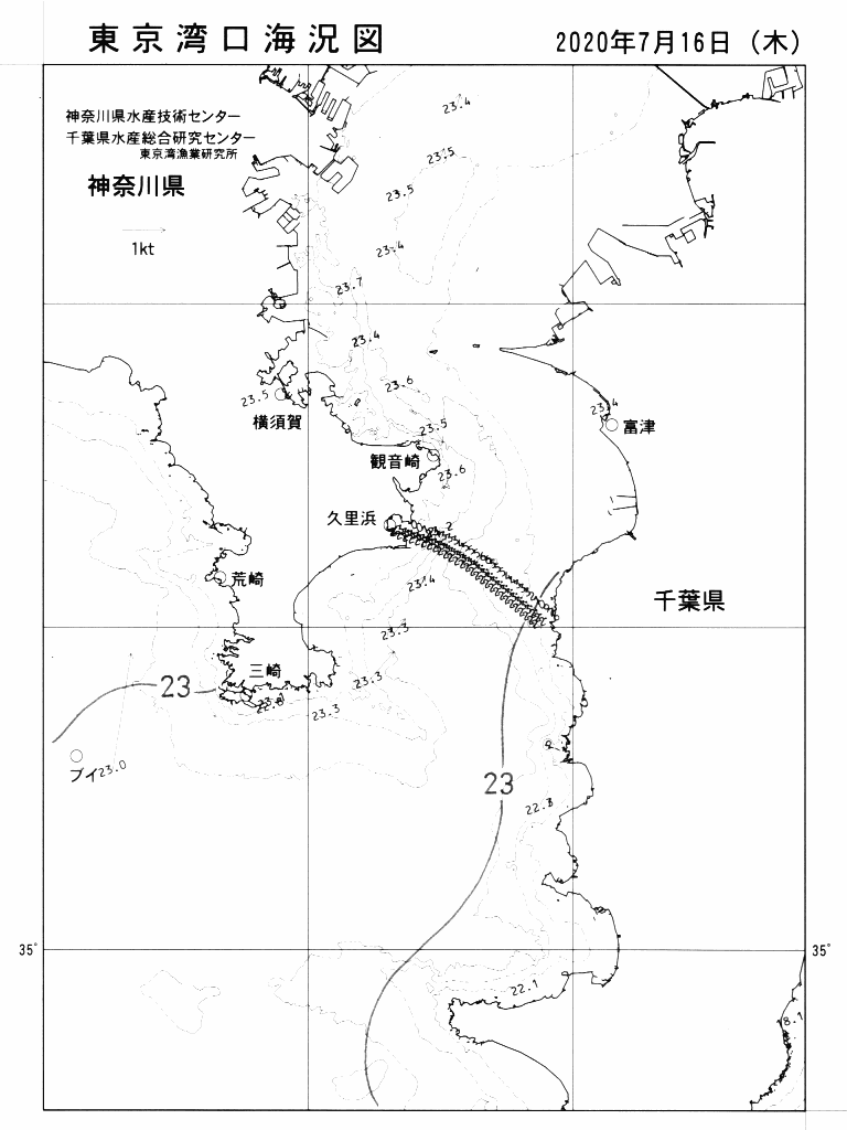 海況図, 東京湾口海況図 検索結果, (水温分布 等を図示)