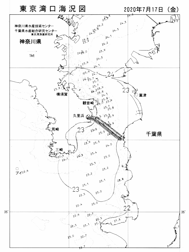 海況図, 東京湾口海況図 検索結果, (水温分布 等を図示)