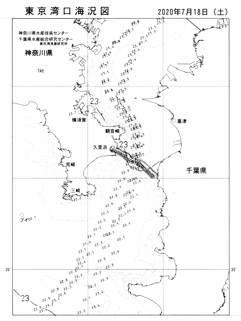 海況図, 東京湾口海況図 検索結果, (水温分布 等を図示)