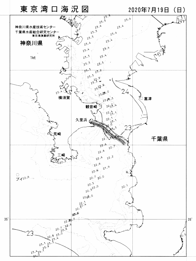 海況図, 東京湾口海況図 検索結果, (水温分布 等を図示)