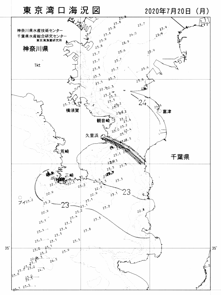 海況図, 東京湾口海況図 検索結果, (水温分布 等を図示)