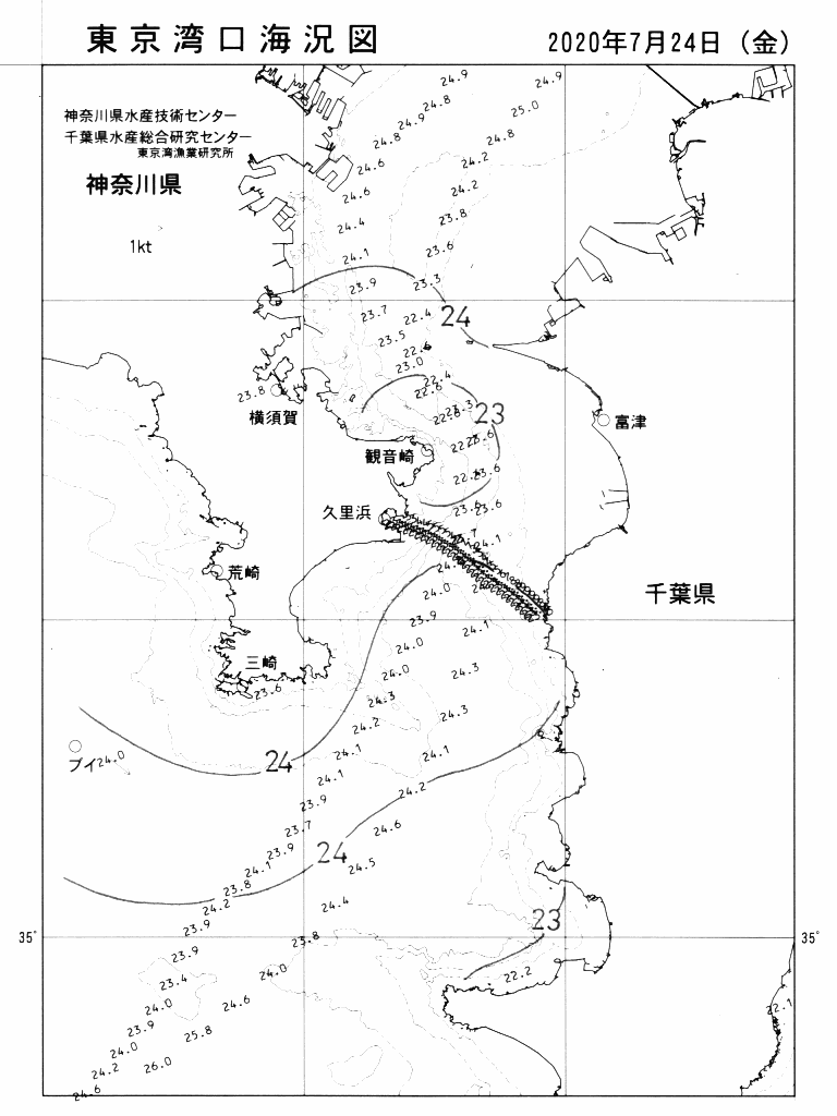海況図, 東京湾口海況図 検索結果, (水温分布 等を図示)