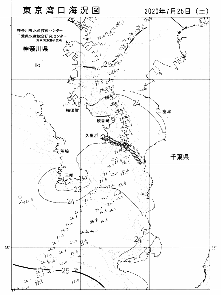 海況図, 東京湾口海況図 検索結果, (水温分布 等を図示)