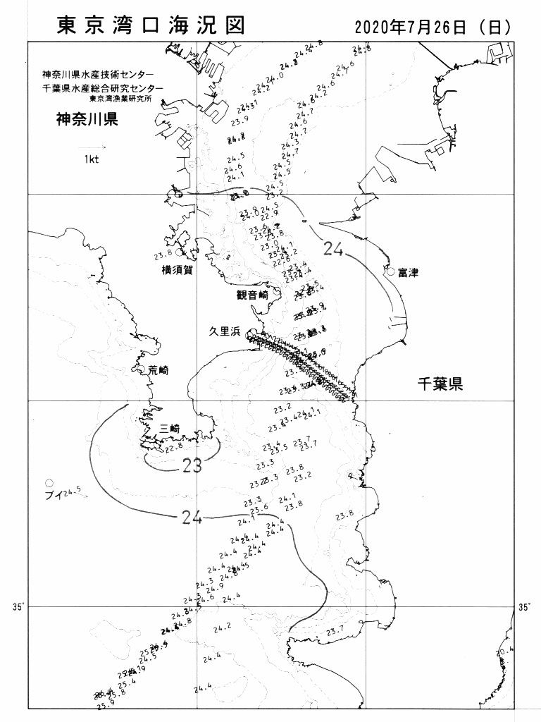 海況図, 東京湾口海況図 検索結果, (水温分布 等を図示)
