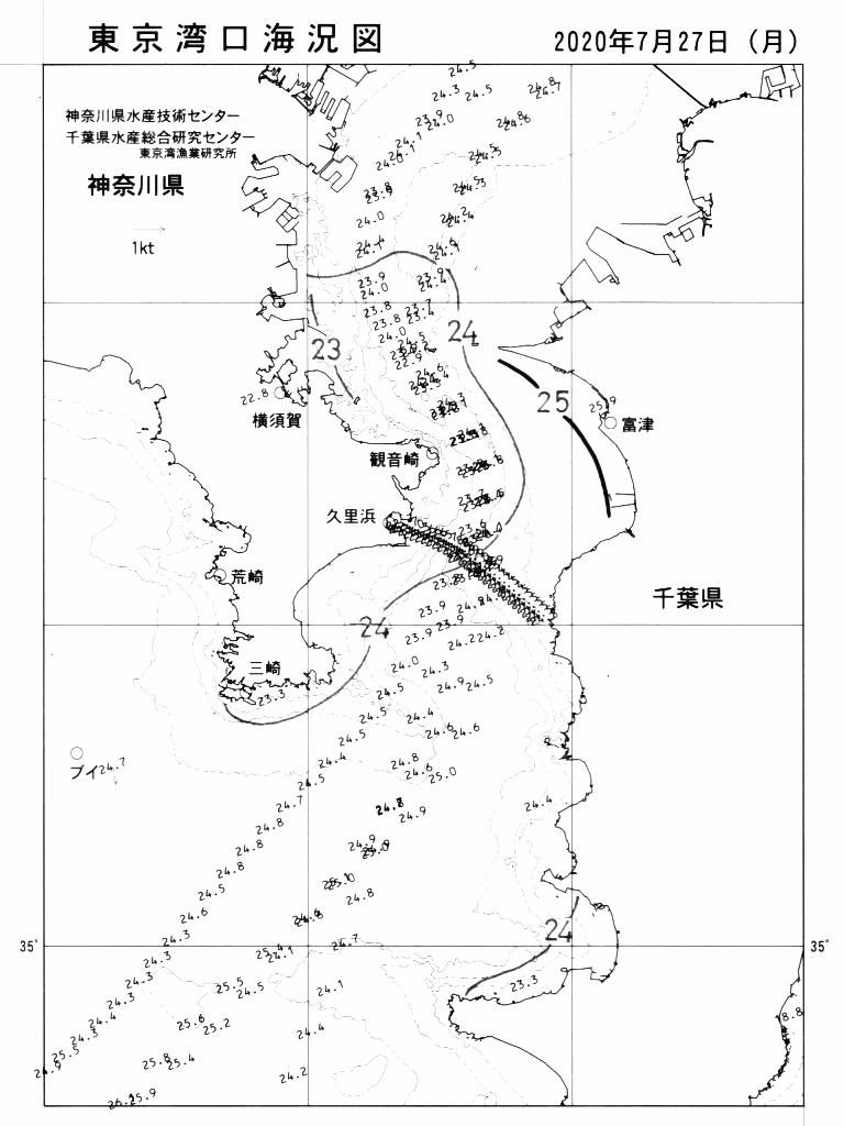 海況図, 東京湾口海況図 検索結果, (水温分布 等を図示)