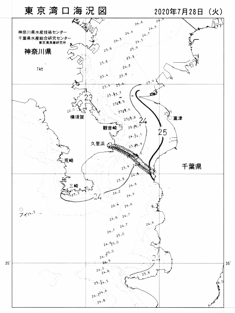 海況図, 東京湾口海況図 検索結果, (水温分布 等を図示)