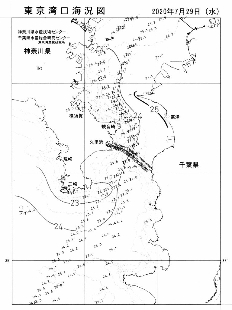 海況図, 東京湾口海況図 検索結果, (水温分布 等を図示)