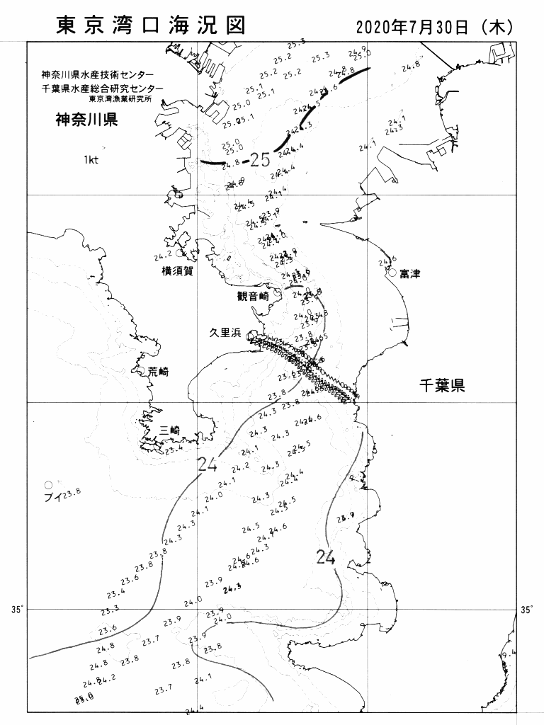 海況図, 東京湾口海況図 検索結果, (水温分布 等を図示)