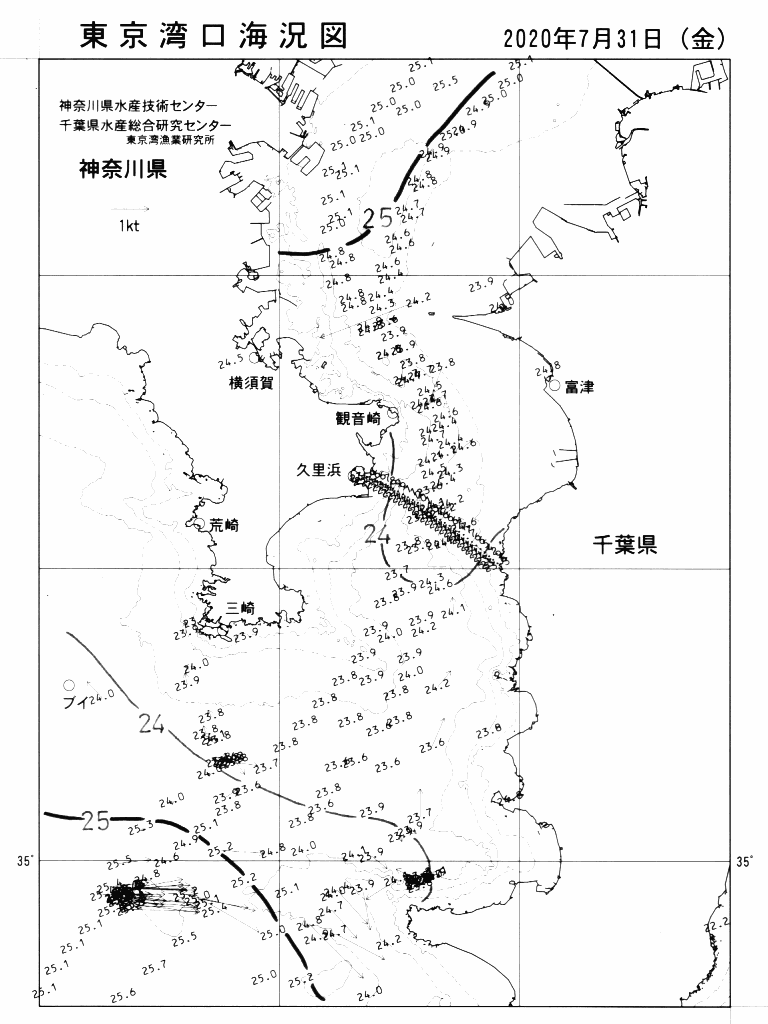 海況図, 東京湾口海況図 検索結果, (水温分布 等を図示)