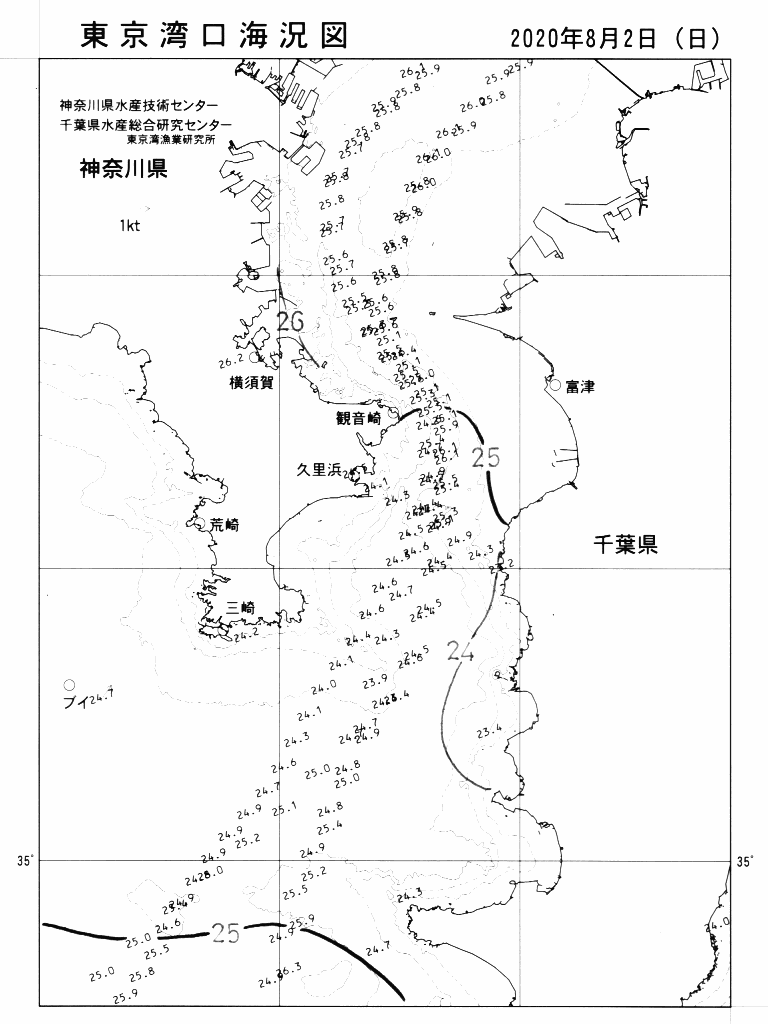 海況図, 東京湾口海況図 検索結果, (水温分布 等を図示)