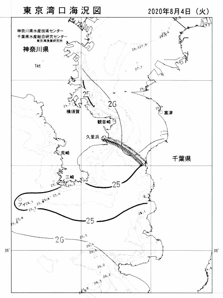 海況図, 東京湾口海況図 検索結果, (水温分布 等を図示)