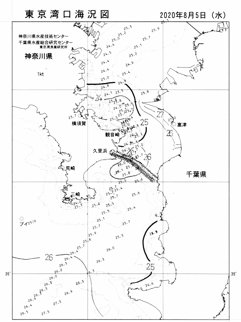 海況図, 東京湾口海況図 検索結果, (水温分布 等を図示)