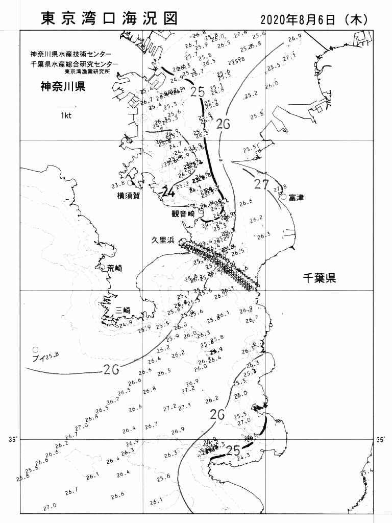 海況図, 東京湾口海況図 検索結果, (水温分布 等を図示)