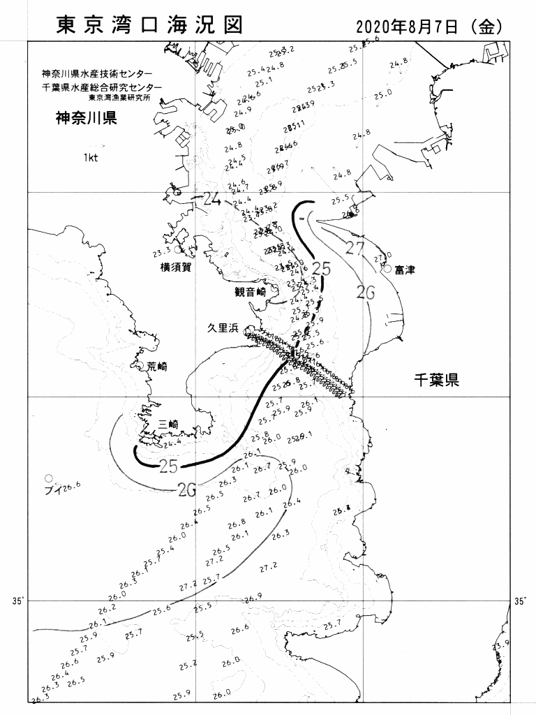 海況図, 東京湾口海況図 検索結果, (水温分布 等を図示)