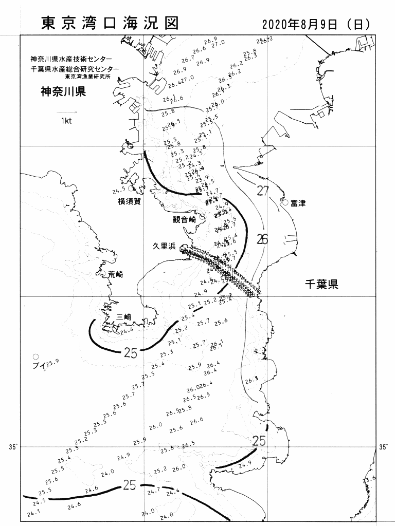 海況図, 東京湾口海況図 検索結果, (水温分布 等を図示)