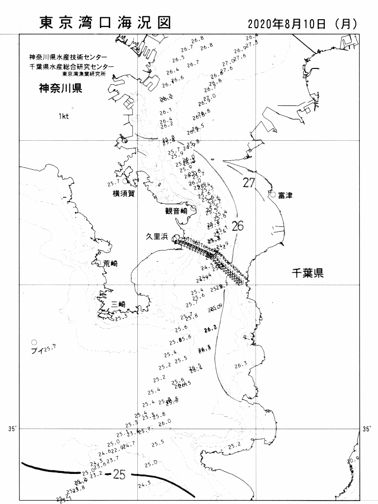 海況図, 東京湾口海況図 検索結果, (水温分布 等を図示)