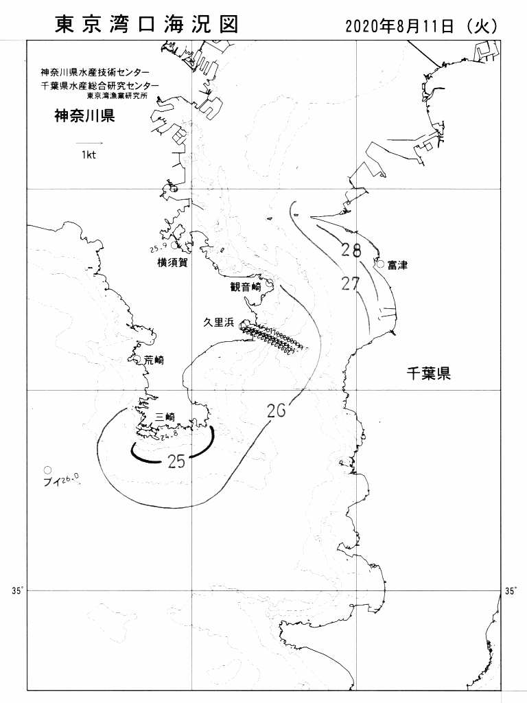 海況図, 東京湾口海況図 検索結果, (水温分布 等を図示)