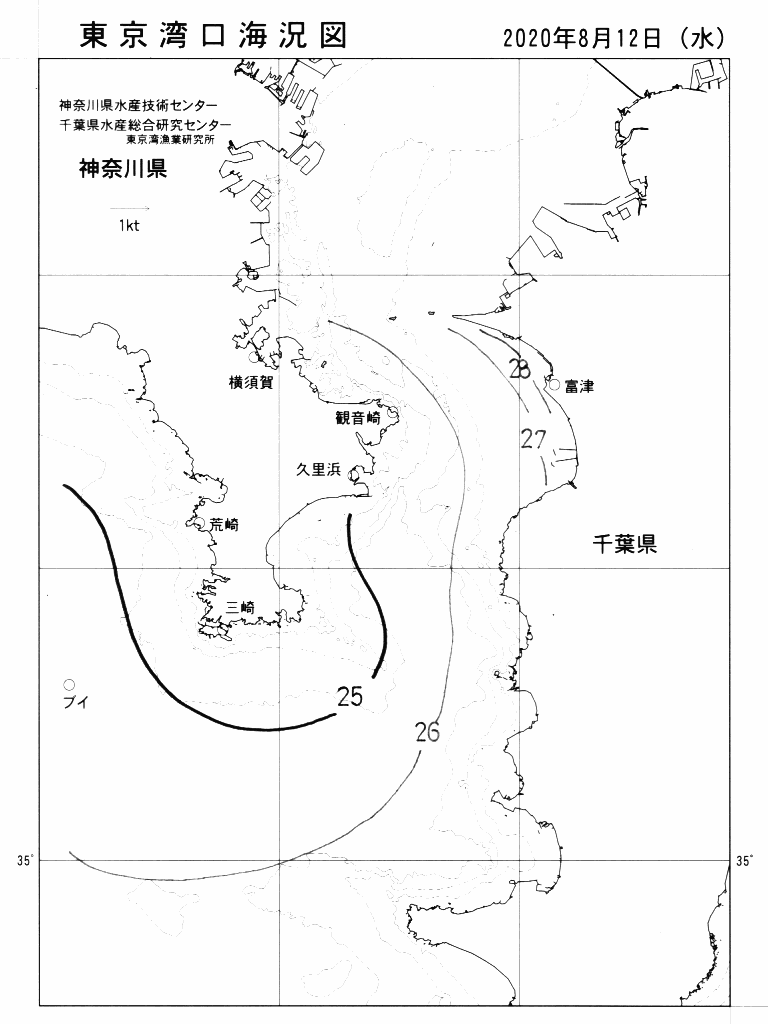 海況図, 東京湾口海況図 検索結果, (水温分布 等を図示)
