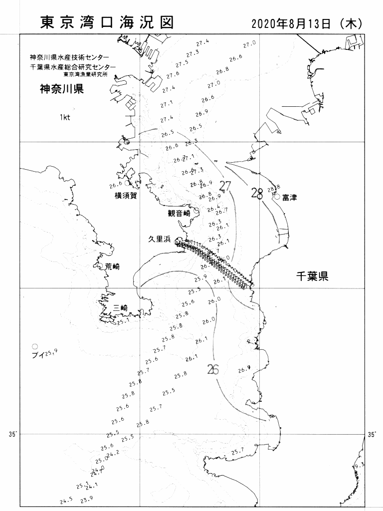 海況図, 東京湾口海況図 検索結果, (水温分布 等を図示)