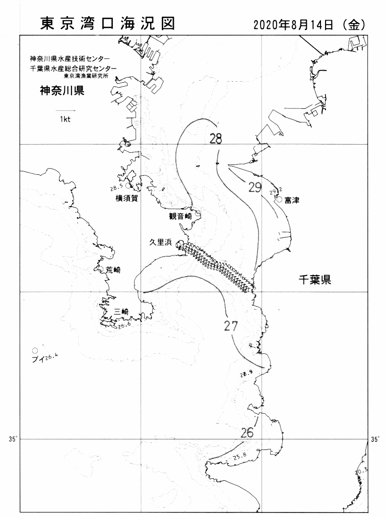 海況図, 東京湾口海況図 検索結果, (水温分布 等を図示)
