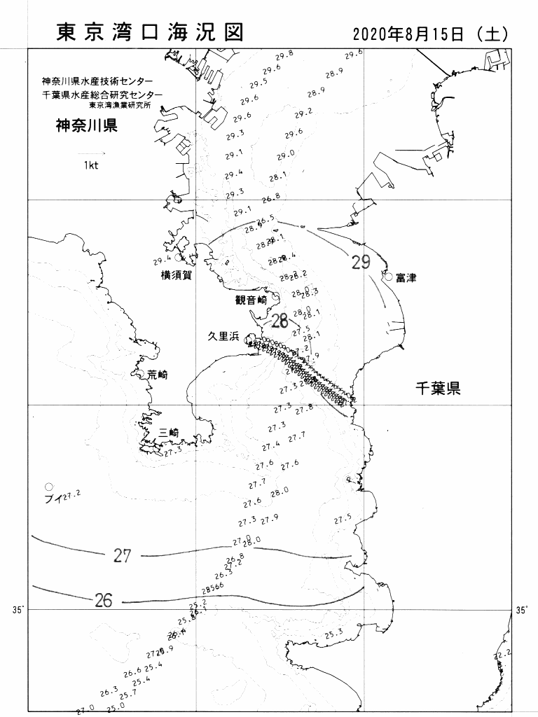 海況図, 東京湾口海況図 検索結果, (水温分布 等を図示)