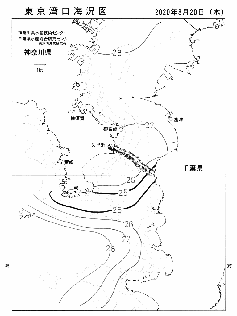 海況図, 東京湾口海況図 検索結果, (水温分布 等を図示)