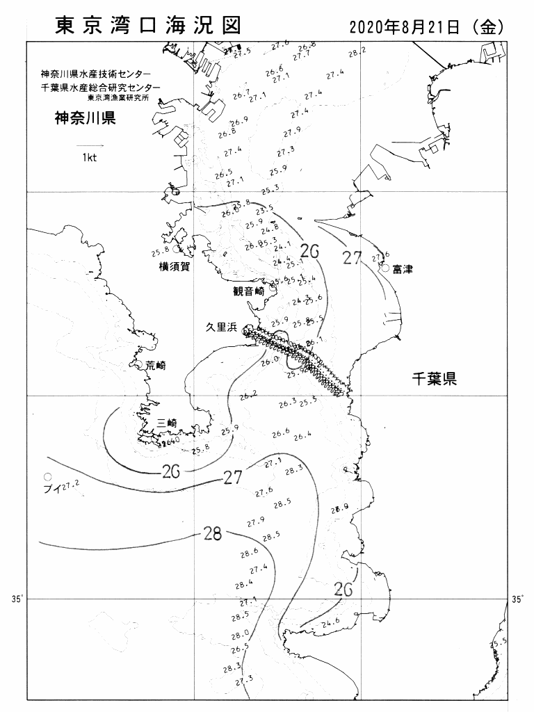 海況図, 東京湾口海況図 検索結果, (水温分布 等を図示)