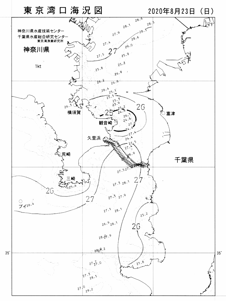 海況図, 東京湾口海況図 検索結果, (水温分布 等を図示)