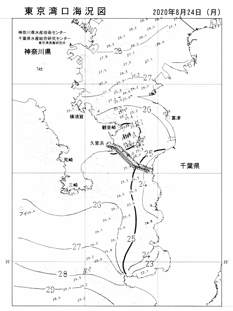 海況図, 東京湾口海況図 検索結果, (水温分布 等を図示)