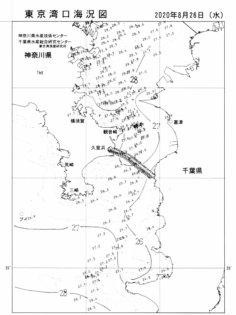 海況図, 東京湾口海況図 検索結果, (水温分布 等を図示)