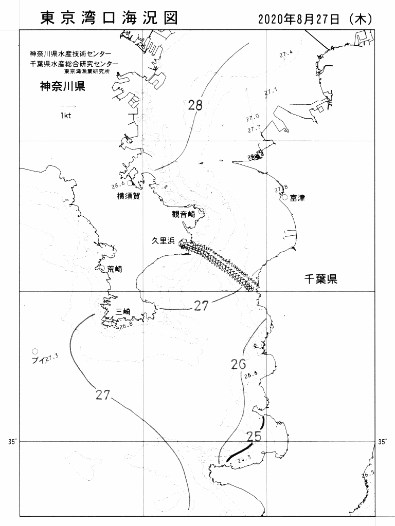 海況図, 東京湾口海況図 検索結果, (水温分布 等を図示)
