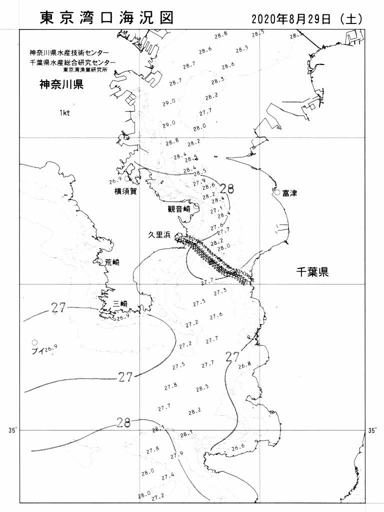 海況図, 東京湾口海況図 検索結果, (水温分布 等を図示)