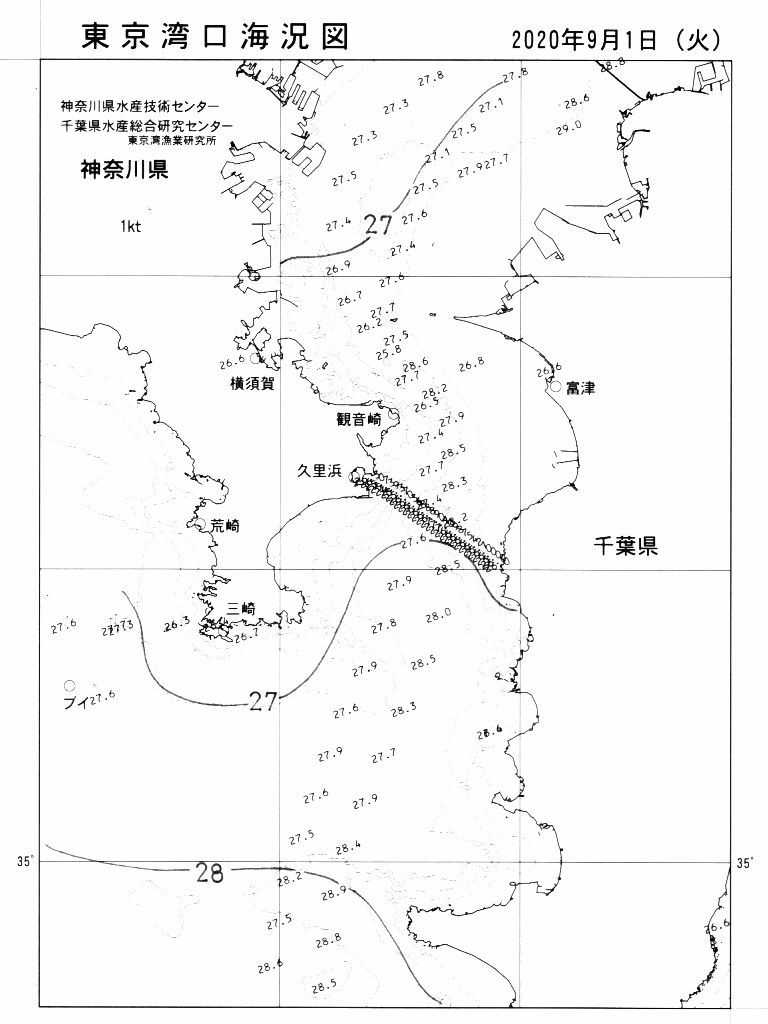 海況図, 東京湾口海況図 検索結果, (水温分布 等を図示)