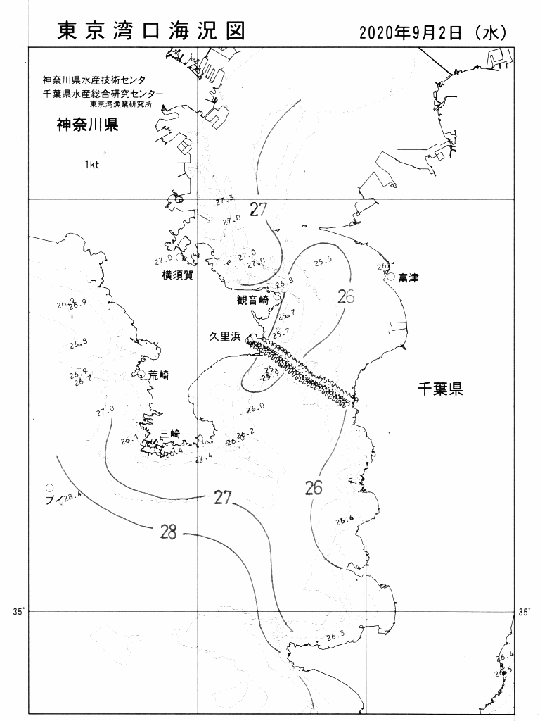 海況図, 東京湾口海況図 検索結果, (水温分布 等を図示)