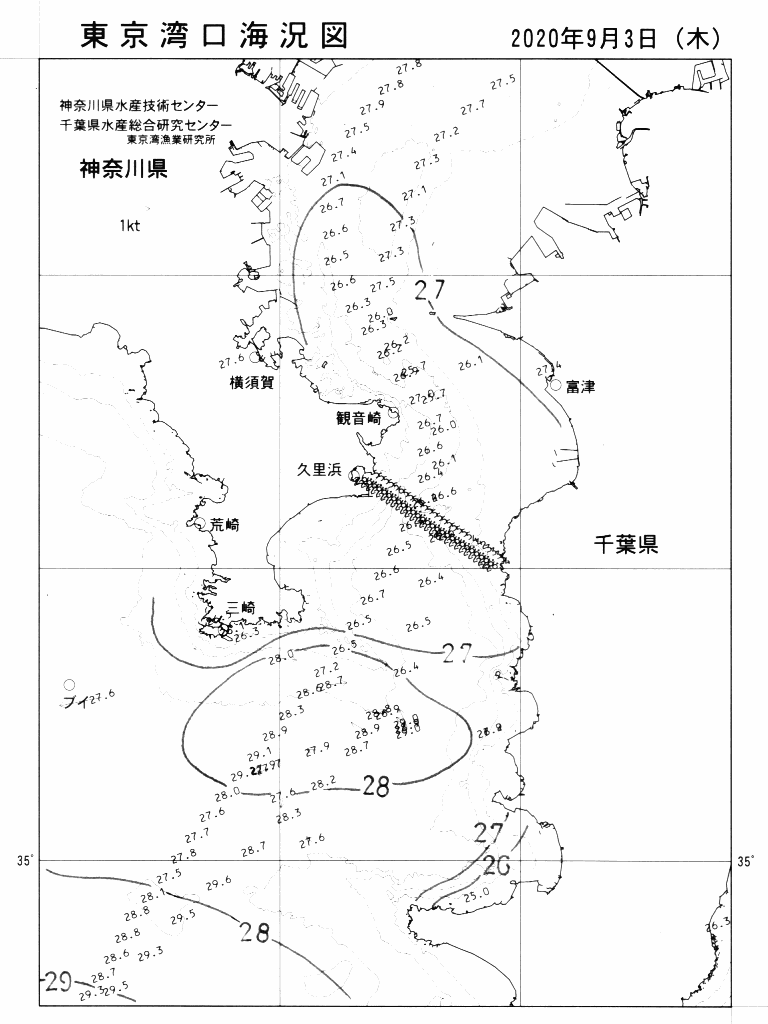 海況図, 東京湾口海況図 検索結果, (水温分布 等を図示)