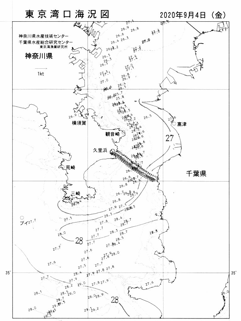 海況図, 東京湾口海況図 検索結果, (水温分布 等を図示)