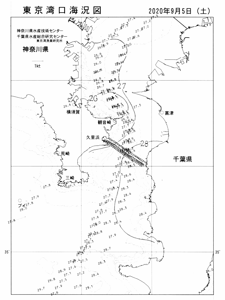 海況図, 東京湾口海況図 検索結果, (水温分布 等を図示)