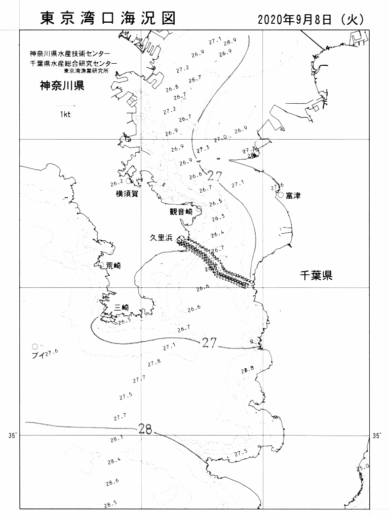 海況図, 東京湾口海況図 検索結果, (水温分布 等を図示)