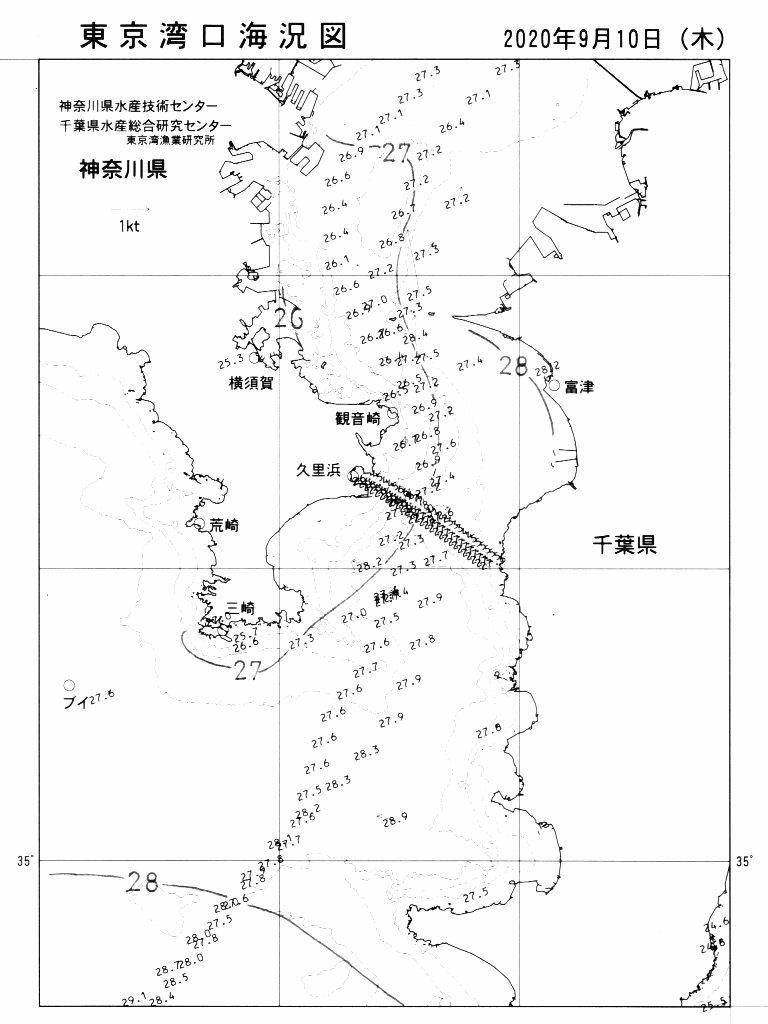 海況図, 東京湾口海況図 検索結果, (水温分布 等を図示)