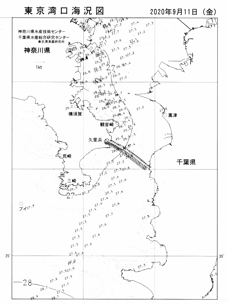 海況図, 東京湾口海況図 検索結果, (水温分布 等を図示)