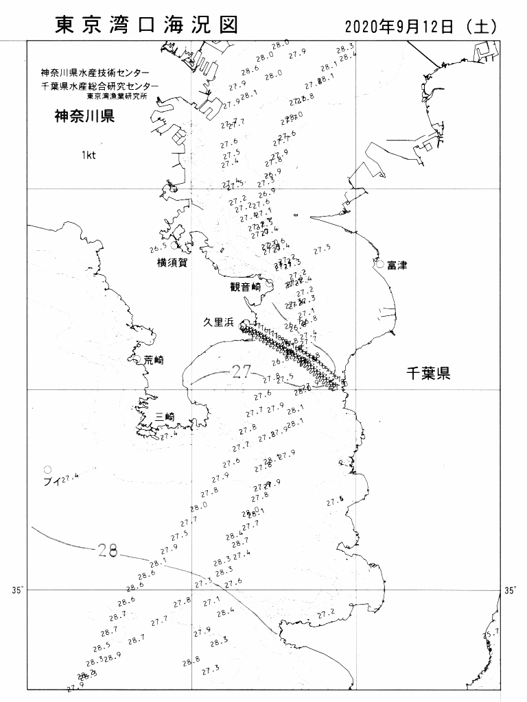 海況図, 東京湾口海況図 検索結果, (水温分布 等を図示)