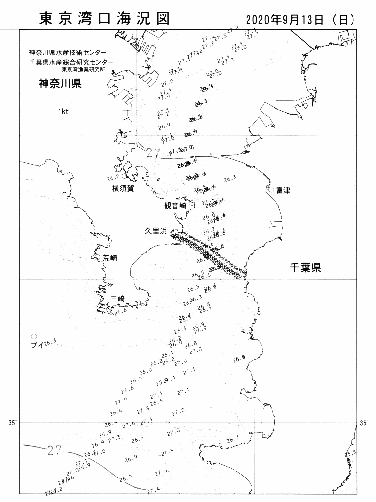 海況図, 東京湾口海況図 検索結果, (水温分布 等を図示)