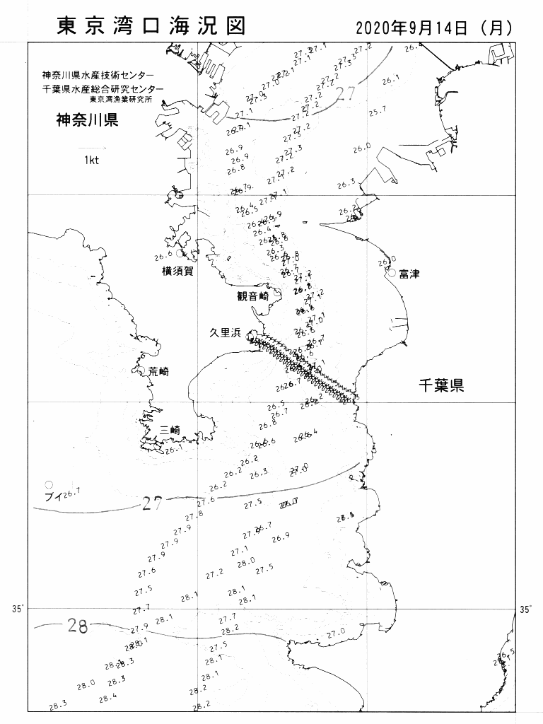 海況図, 東京湾口海況図 検索結果, (水温分布 等を図示)