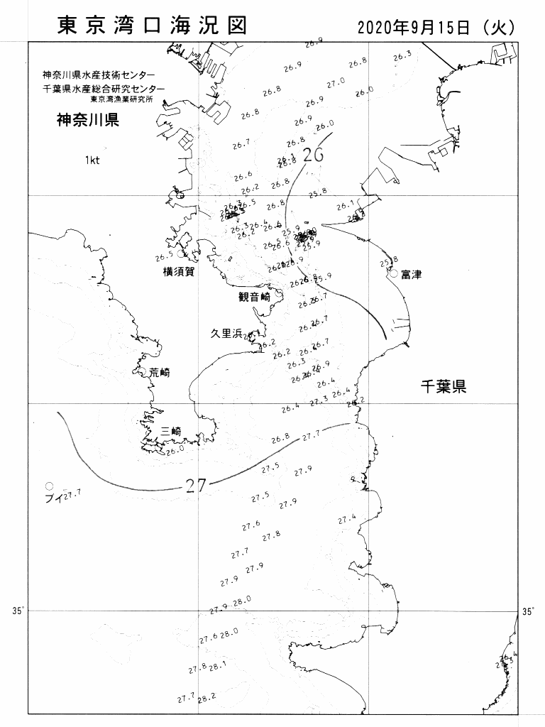 海況図, 東京湾口海況図 検索結果, (水温分布 等を図示)