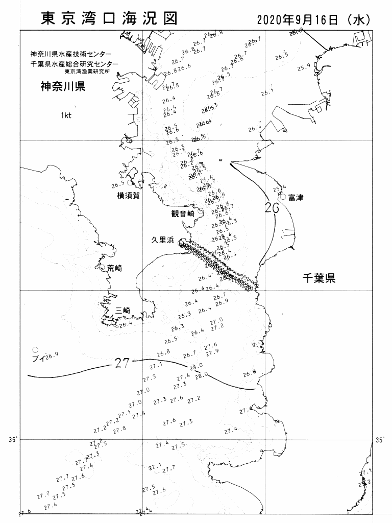 海況図, 東京湾口海況図 検索結果, (水温分布 等を図示)