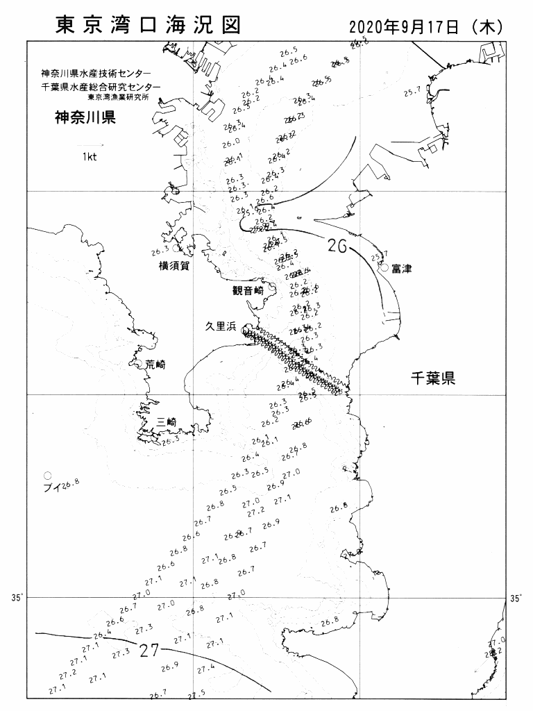 海況図, 東京湾口海況図 検索結果, (水温分布 等を図示)