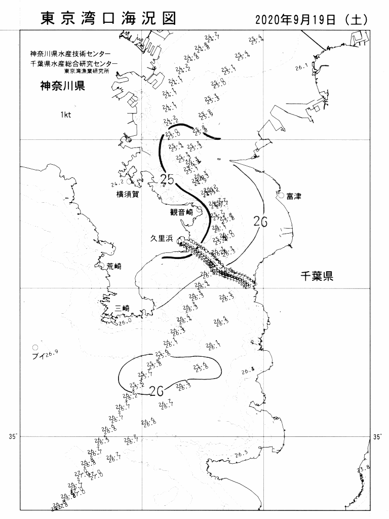 海況図, 東京湾口海況図 検索結果, (水温分布 等を図示)
