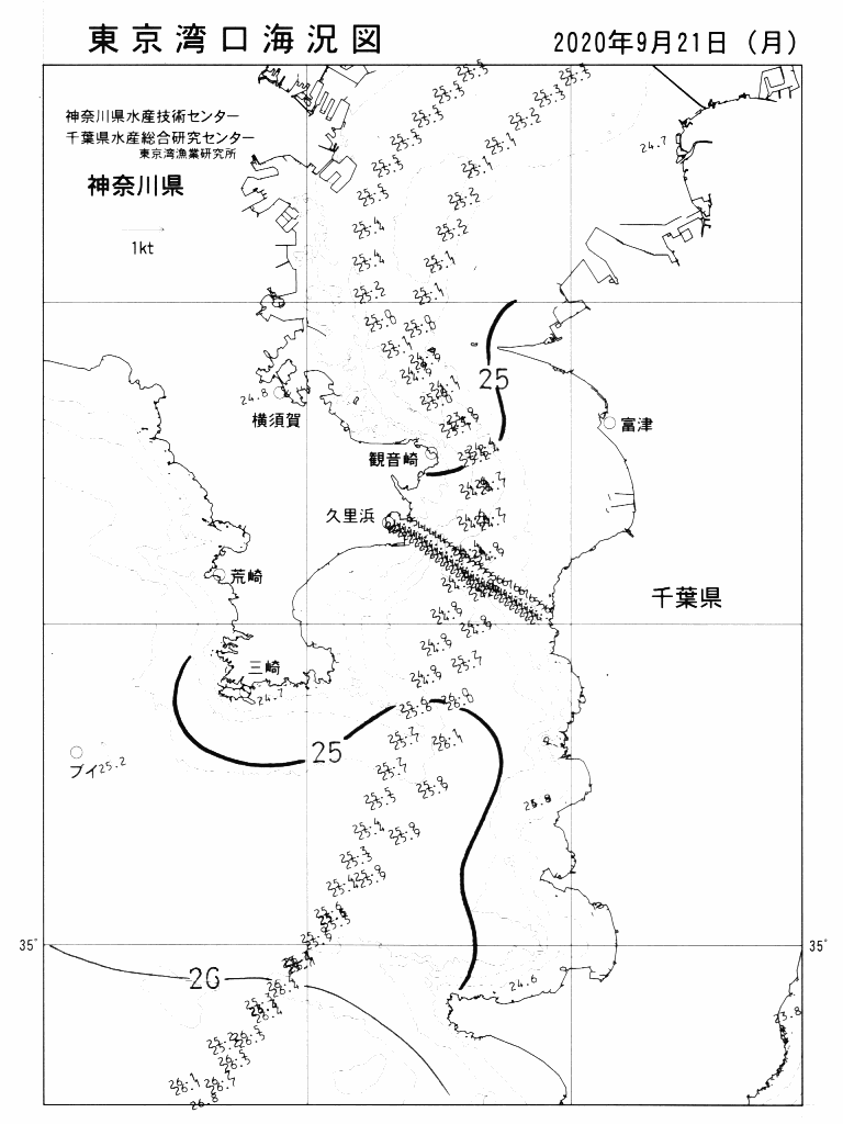 海況図, 東京湾口海況図 検索結果, (水温分布 等を図示)